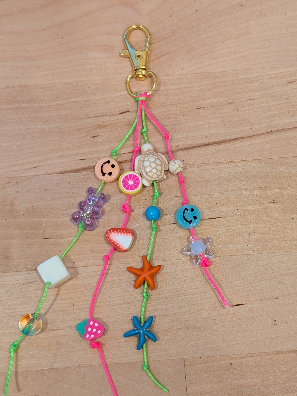 Cute Colorful Beaded Keychain Charm - Pink & Green